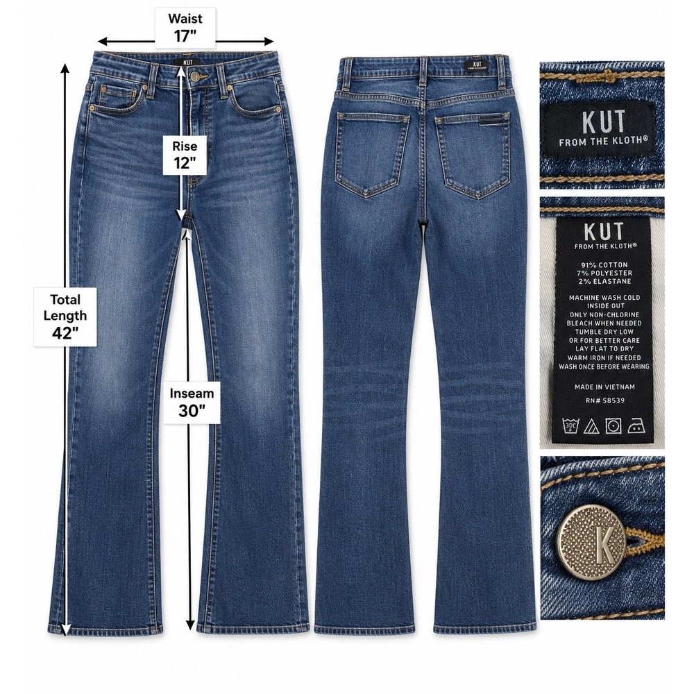 KUT From The Kloth Natalie Fab AB High Rise Bootcut Jeans 14 Medium Wash Y2K - Picture 2 of 7